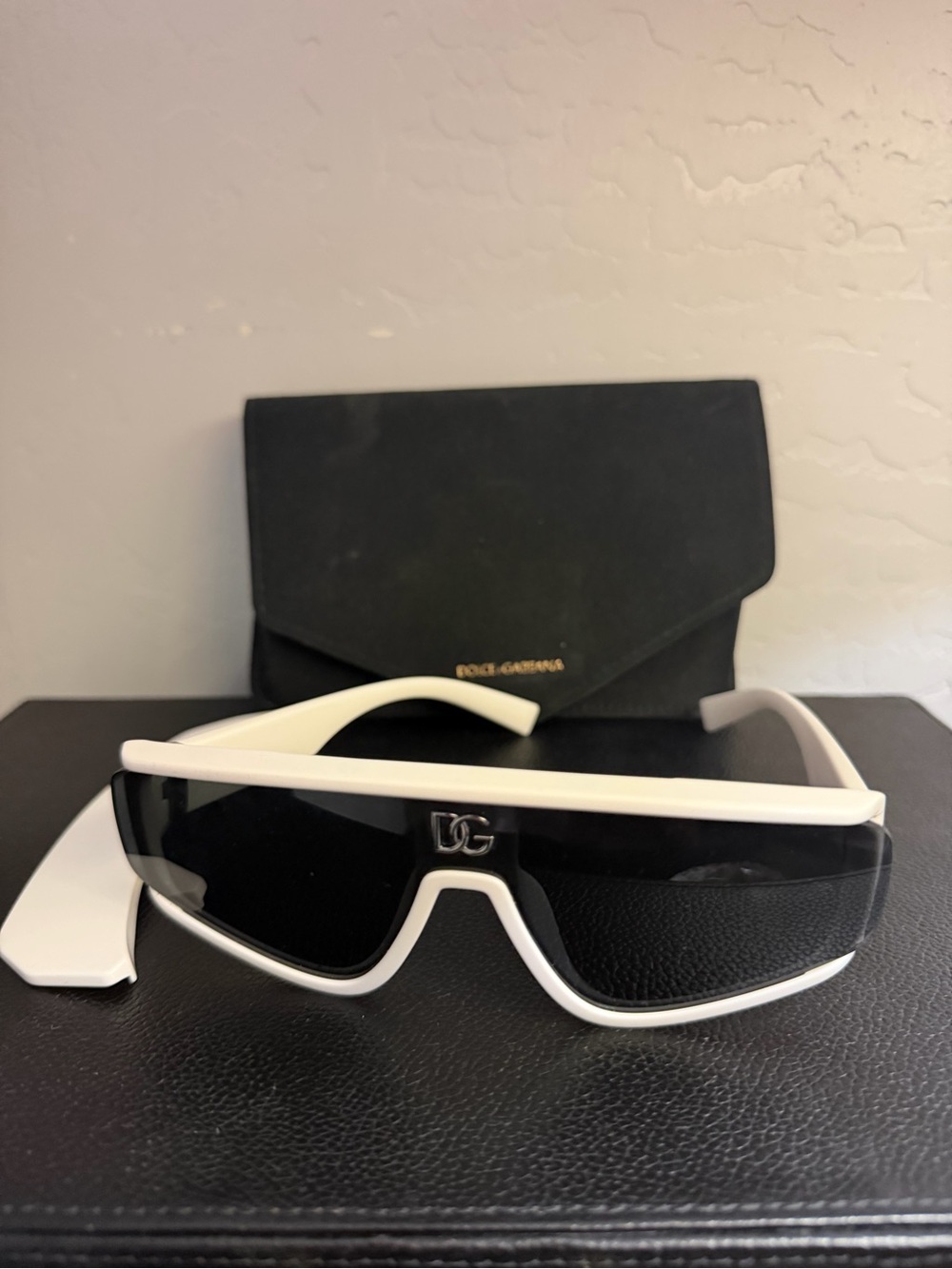 Dolce & Gabbana White Shield Sunglasses with Black Lenses and DG Logo